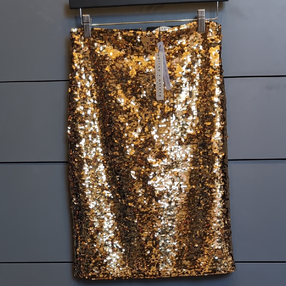 Alice + Olivia Gold Sequin Pencil Skirt
